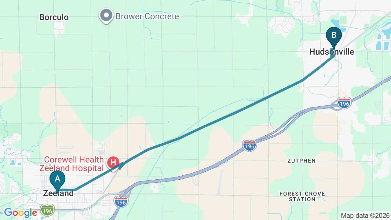 Driving directions map from Zeeland, MI to Schomaker Chiropractic Clinic in Elk River